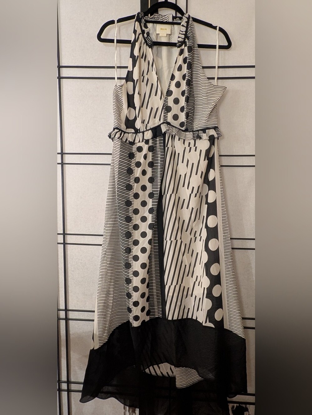Maeve Anthropologie Black White Mixed Print Halter Hi-Low Maxi Dress - Picture 4 of 6